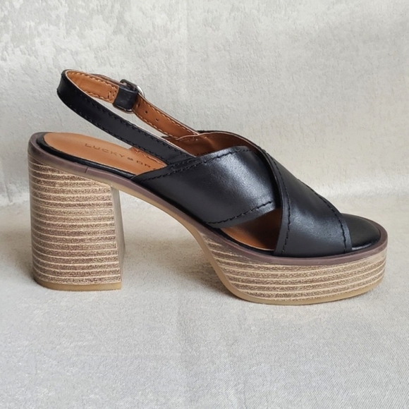 🆕️ LUCKY BRAND Delmie Slingback Platform Stacked Heel Leather Sandals SIZE: 5 - Picture 4 of 9